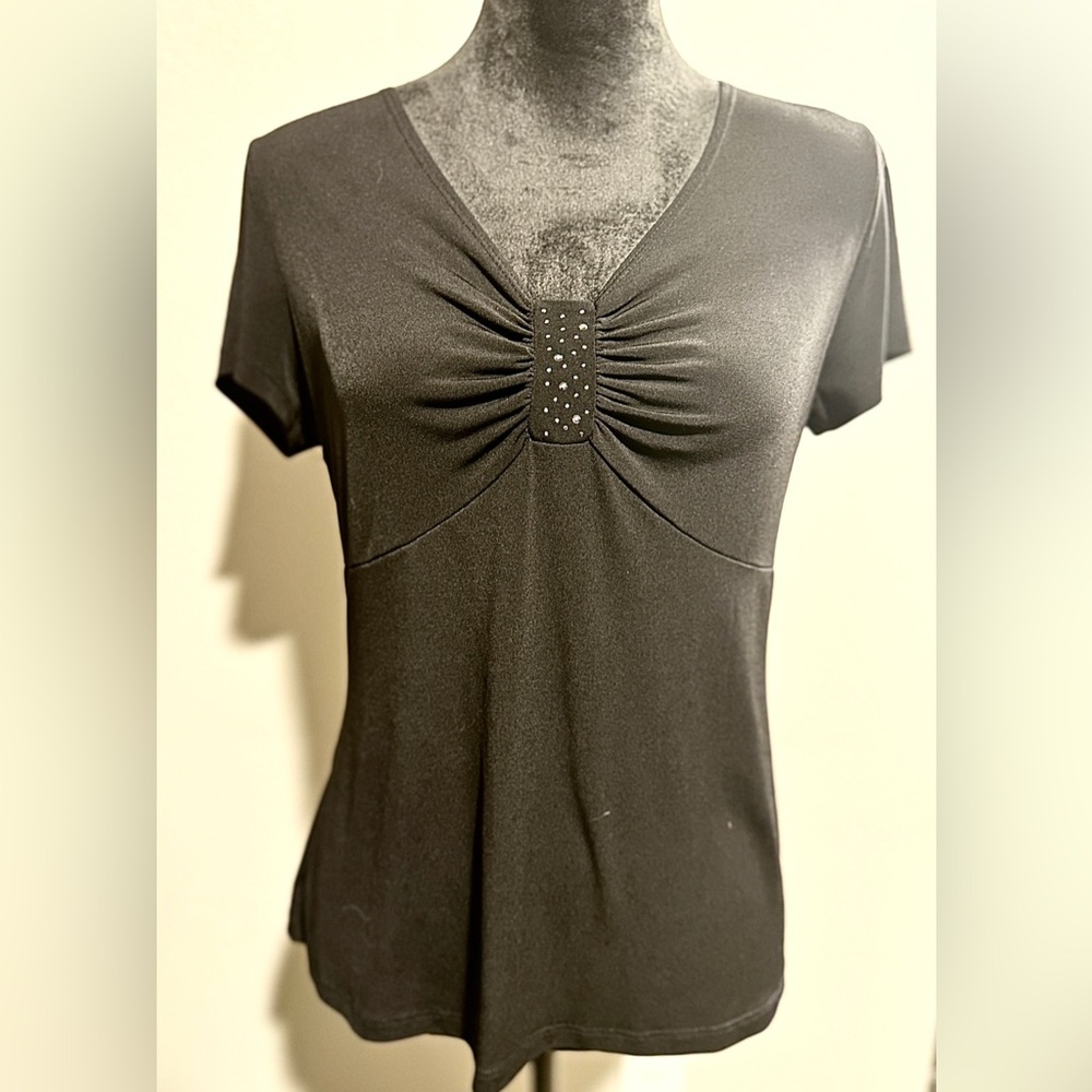 Elegant Vintage Black Top | JKLA California | Flattering Embellished Detail (GB3